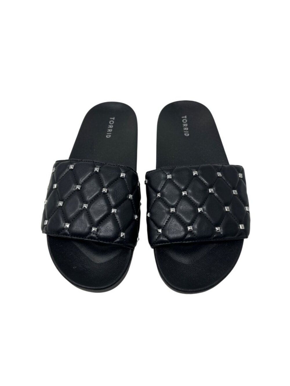 Torrid Black Faux Leather Studded Quilted Slide Sandals Women’s Size 9WW - Picture 5 of 8